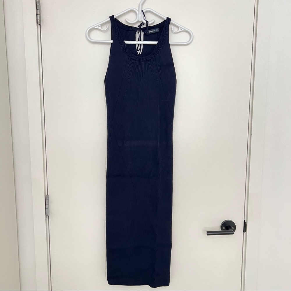 Zara Ribbed Navy Sleeveless Maxi Dress